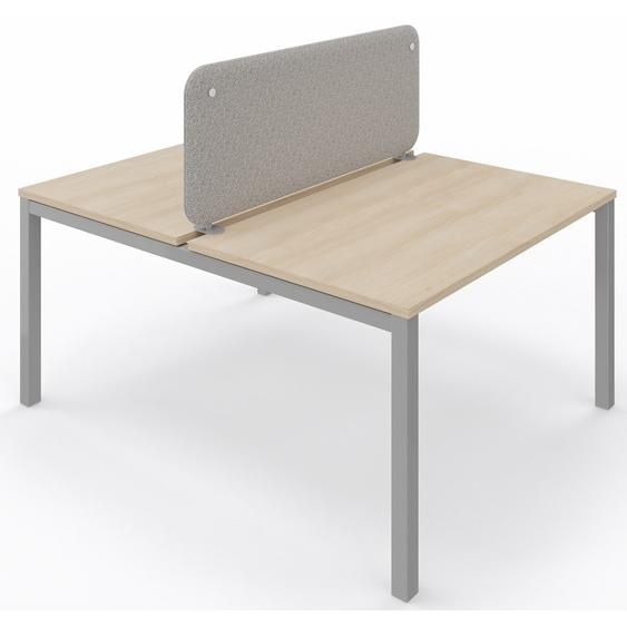 Panneau-écran acoustique frontal Solange pour bureau bench L. 120 x h. 50 cm - Tissu Gris Chiné - Pinces Double Blanches