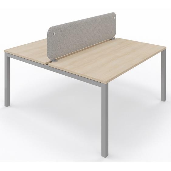 Panneau-écran acoustique frontal Solange pour bureau bench L. 140 x h. 40 cm - Tissu Gris Chiné - Pinces Double Blanches