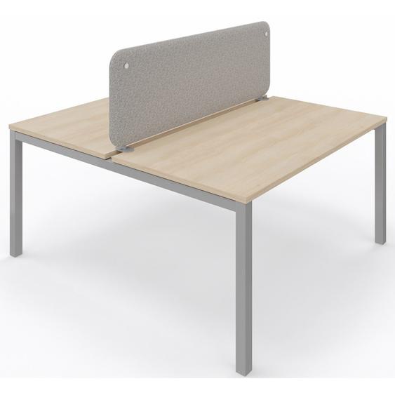Panneau-écran acoustique frontal Solange pour bureau bench L. 140 x h. 50 cm - Tissu Gris Chiné - Pinces Double Blanches