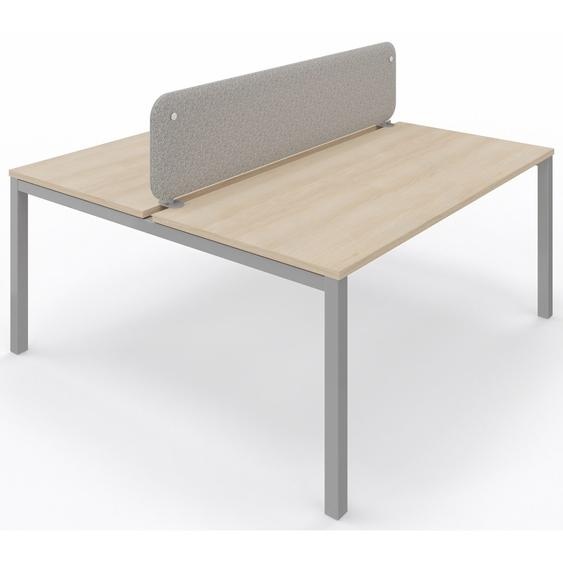 Panneau-écran acoustique frontal Solange pour bureau bench L. 160 x h. 40 cm - Tissu Gris Chiné - Pinces Double Blanches