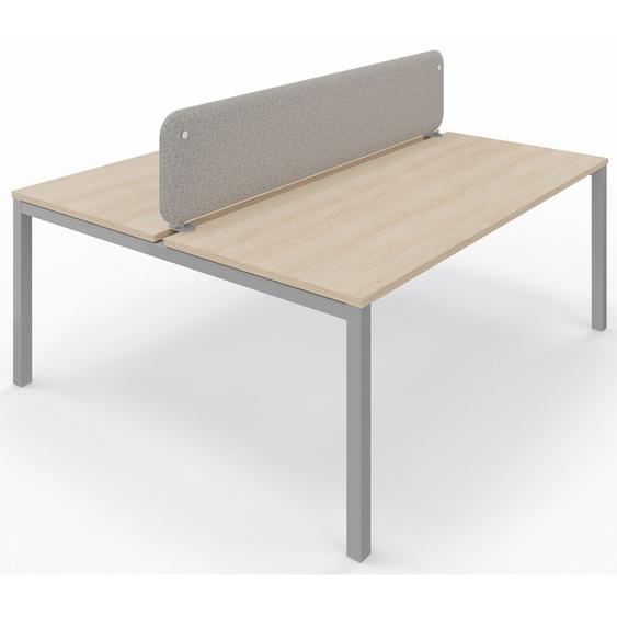 Panneau-écran acoustique frontal Solange pour bureau bench L. 180 x h. 40 cm - Tissu Gris Chiné - Pinces Double Blanches