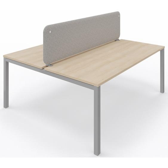 Panneau-écran acoustique frontal Solange pour bureau bench L. 180 x h. 50 cm - Tissu Gris Chiné - Pinces Double Blanches