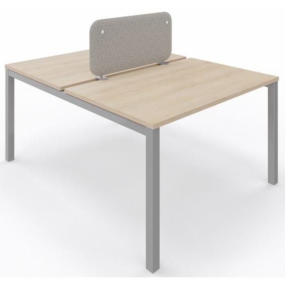 Panneau-écran acoustique frontal Solange pour bureau bench L. 80 x h. 40 cm - Tissu Gris Chiné - Pinces Double Blanches