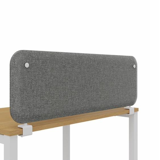 Panneau-écran acoustique frontal Solange pour bureau L. 140 x h. 40 cm - Tissu Gris Chiné - fixations blanches