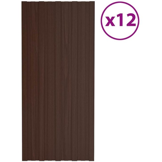 Panneaux de toiture vidaXL, 12 pièces, marron, 100 x 45 cm, acier galvanisé