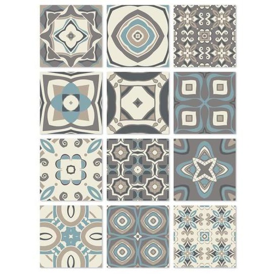 Panorama Stickers Carrelage Adhésif 24 Pièces de 20x20cm - Modèle Hydraulique Bleu - Autocollant adhésif en Vinyle pour Carreaux