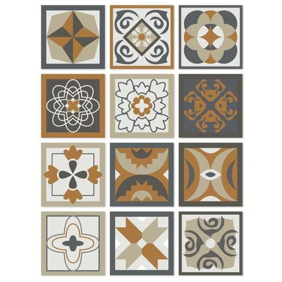 Panorama Stickers Carrelage Adhésif 48 Pièces de 15x15cm Design Hydraulique Orange - Autocollant adhésif en Vinyle pour Carreaux
