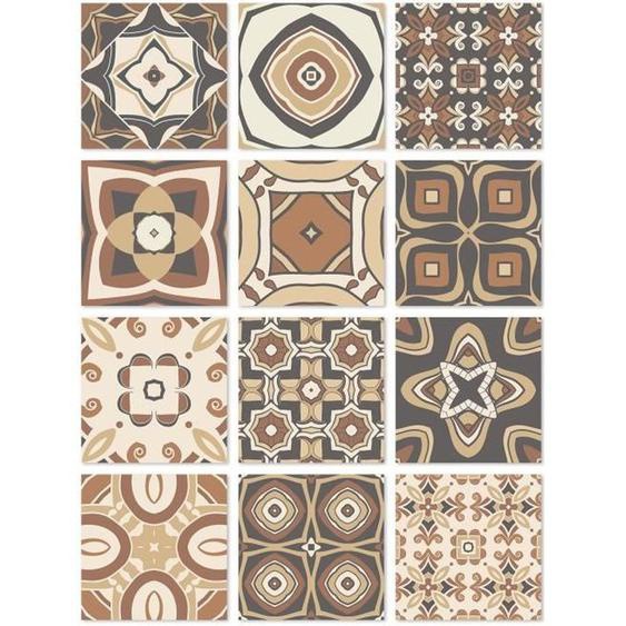 Panorama Stickers Carrelage Adhésif 48 Pièces de 15x15cm Modèle Hydraulique Brun - Autocollant adhésif en Vinyle pour Carreaux