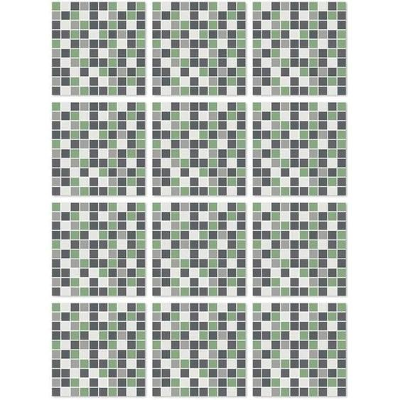 Panorama Stickers Carrelage Adhésif Cuisine 48 Pièces de 15x15cm Carrés Vert - Autocollant adhésif en Vinyle pour Carreaux muraux