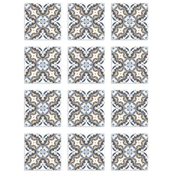 Panorama Stickers Carrelage Adhésif Cuisine - 72 Pièces de 10x10 cm Hydraulique Oriental Bleu - Adhésif en Vinyle pour Carreaux