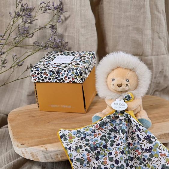 Pantin + doudou 12cm bohaim - DOUDOU ET COMPAGNIE lion jaune