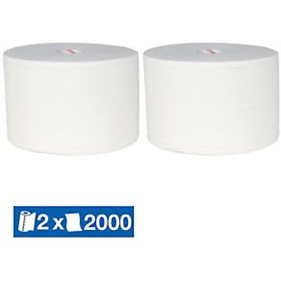 PAPECO Bobine dessuyage blanche 2000 formats, lot de 2