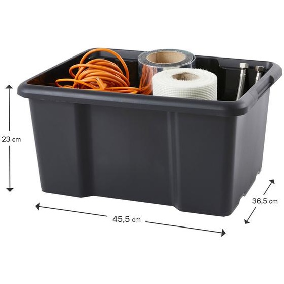 Paperflow Bac de rangement plastique emboitable sans couvercle avec poignées Noir - Capacité 30 L