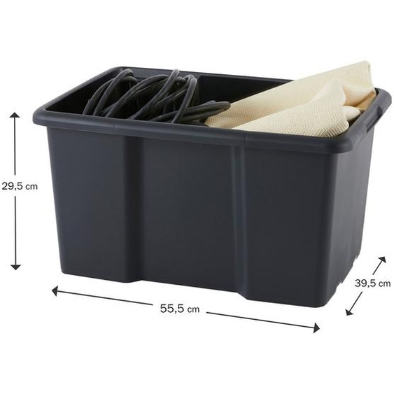 Paperflow Bac de rangement plastique emboitable sans couvercle avec poignées Noir - Capacité 45 L