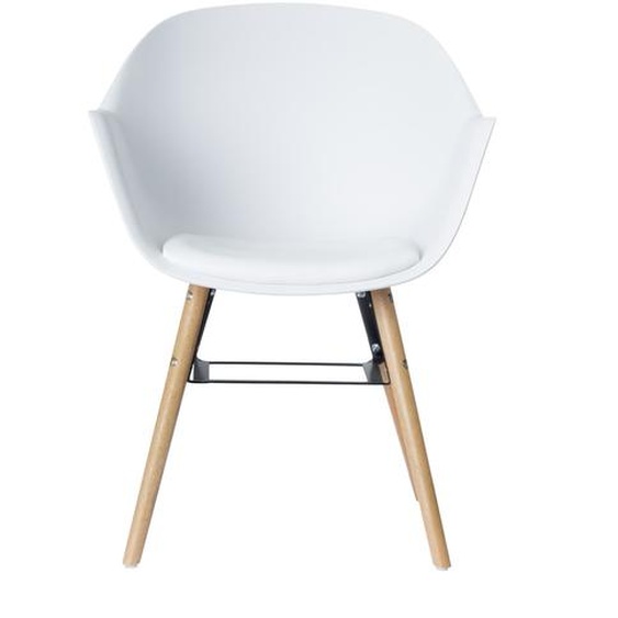 Paperflow Chaise coque enveloppante Wiseman avec coussin - Pieds bois - Lot de 2 - Blanc