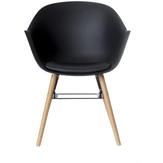 Paperflow Chaise coque enveloppante Wiseman avec coussin - Pieds bois - Lot de 2 - Noir