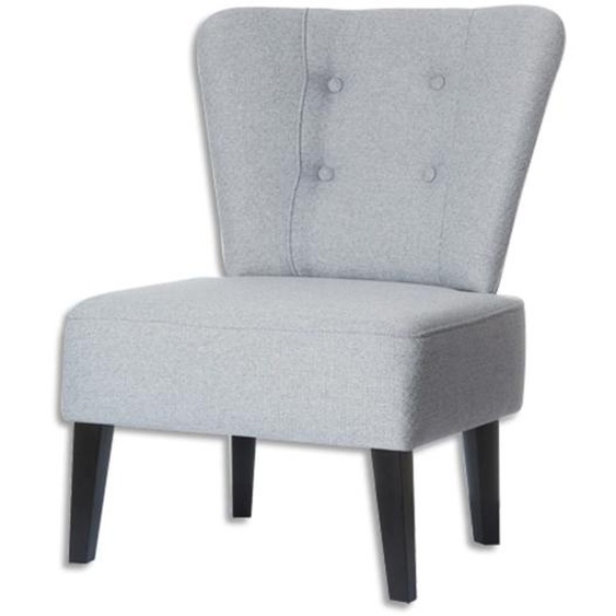 PAPERFLOW Fauteuil Brighton en bois et polyester pied Noir revêtement Gris clair, L640 x H820 x P650 cm