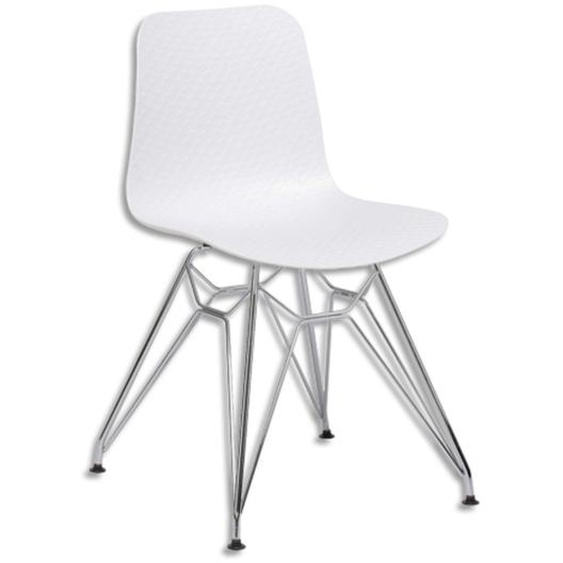 PAPERFLOW Lot de 2 chaises UXSTEEL en polypropylène, pied chromé, assise blanche, H79xL49,5xP50,5 cm