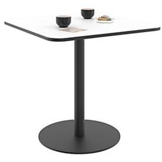 Paperflow Table de restauration carrée Mezzo 80 x 80 cm - Plateau stratifié Blanc - Pied central en acier Noir