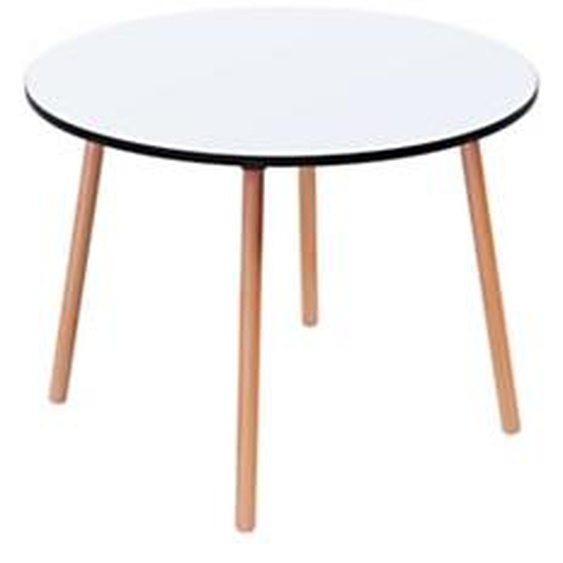 Paperflow Table de restauration ronde Palomba 100 cm - Plateau Blanc - Pieds Hêtre massif vernis