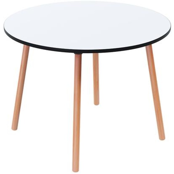 Paperflow Table de restauration ronde Palomba 100 cm - Plateau Blanc - Pieds Hêtre massif vernis