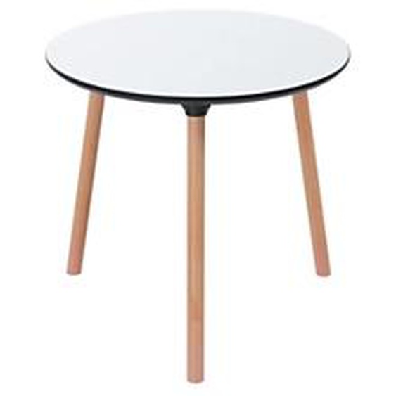 Paperflow Table de restauration ronde Palomba 80 cm - Plateau Blanc - Pieds Hêtre massif vernis