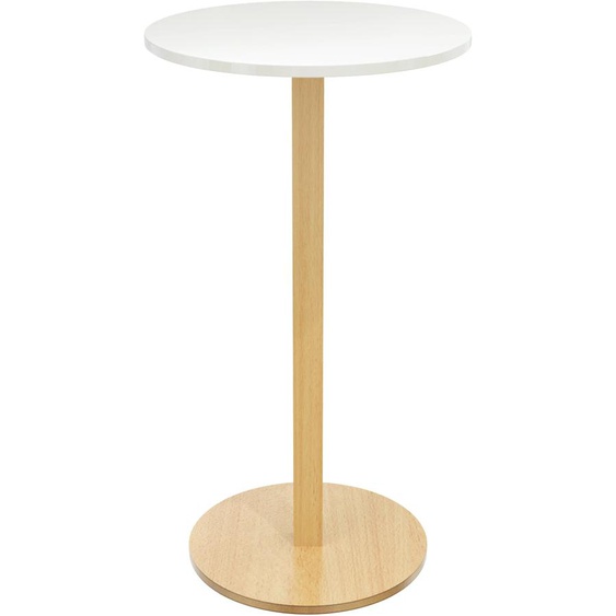 Paperflow Table Mange Debout Woody - Diamètre 60 cm - Plateau blanc, pied bois massif vernis