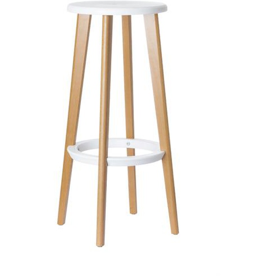 Paperflow Tabouret WOODY en ABS injecté - Piètement hêtre massif - Assise Blanc