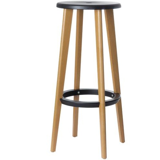 Paperflow Tabouret WOODY en ABS injecté - Piètement hêtre massif - Assise Noir