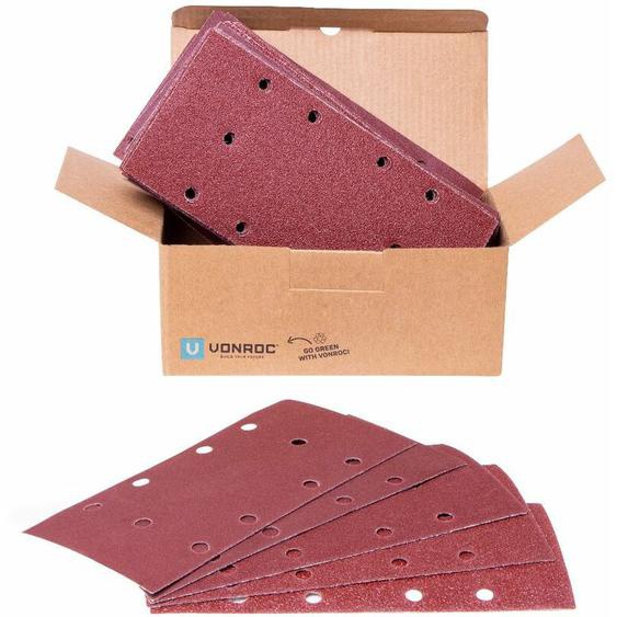 Papier Abrasif pour Ponceuse Vibrante Vonroc 92X187MM Lot de 50 Feuilles de Ponçage Bois - Plastique - Métal et surfaces Peintes - Compatible à la