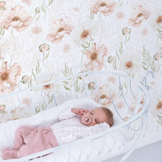 Papier peint Coquelicots Poppies rose nude