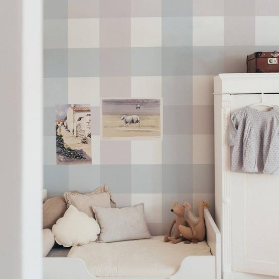 Papier Peint Enfant Carreaux Provence Blue