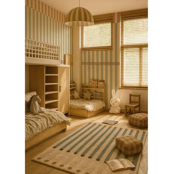 Papier Peint Enfants Rayures Aventure Forêt Beige