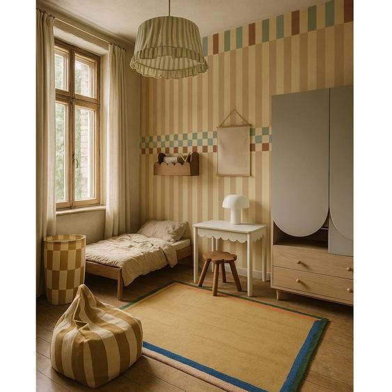 Papier Peint Enfants Rayures Bonheur En Folie Beige, Bleue