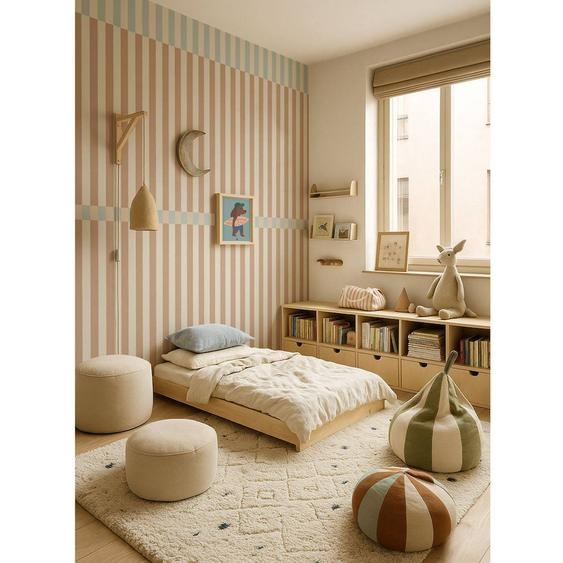 Papier Peint Enfants Rayures Petit Explorateur Verde, Marrone