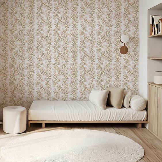 Papier peint guirlande de fleurs rose