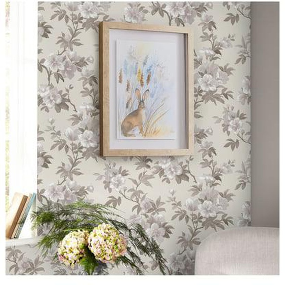 Papier peint Laura Ashley fleurs Rosamund Natural 1005 x 52cm Gris, beige