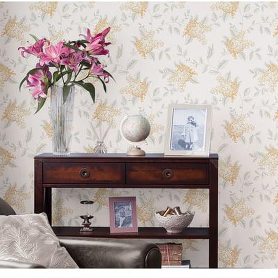 Papier peint Laura Ashley Lilas Portland Apricot 1005 x 52cm Orange, vert doux et beige