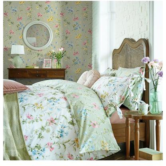 Papier peint Laura Ashley Poppy Meadow Sage 1005 x 52cm Vert, jaune, rose, bleu
