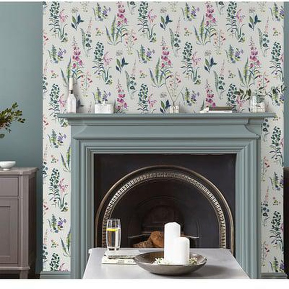 Papier peint Laura Ashley Violettes Meadowvale Sprigs 1005 x 52cm Rose, vert, ocre