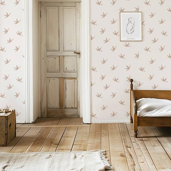 Papier peint Les hirondelles rose