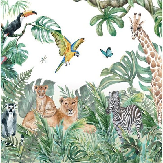 Papier peint panoramique jungle préencollé animaux de la savane H 250 x L 240 cm