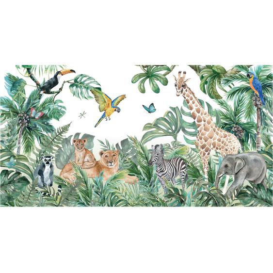 Papier peint panoramique jungle préencollé animaux des tropiques H 250 x L 480 cm