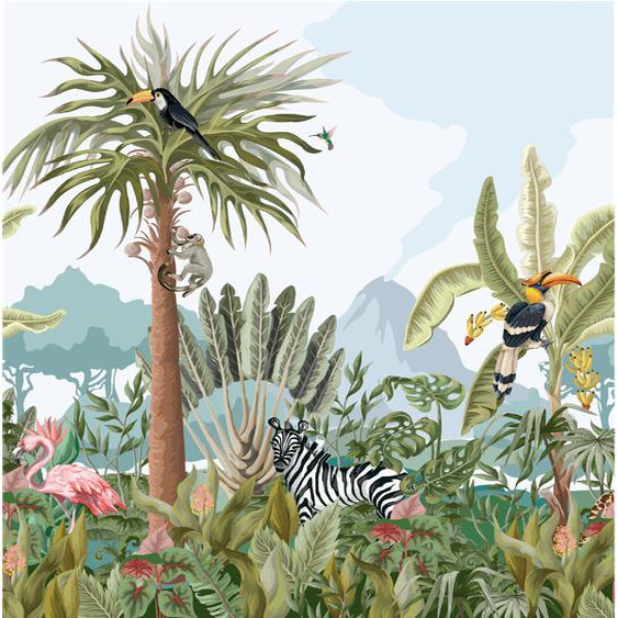 Papier peint panoramique jungle préencollé animaux sauvages H 250 x L 240 cm