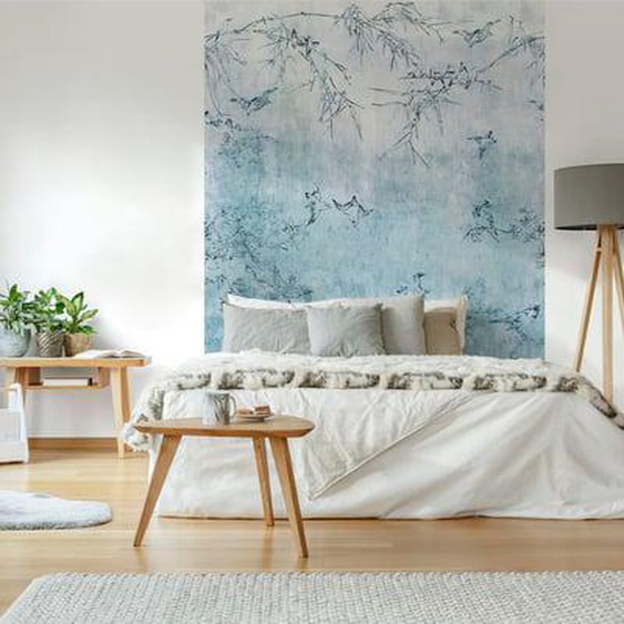 Papier peint panoramique Oiseaux Japonais 186 x 280cm Bleu