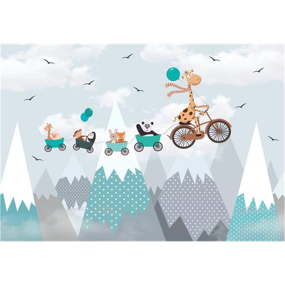 Papier peint panoramique préencollé animaux dans les montagnes scandinaves H 250 x L 360 cm