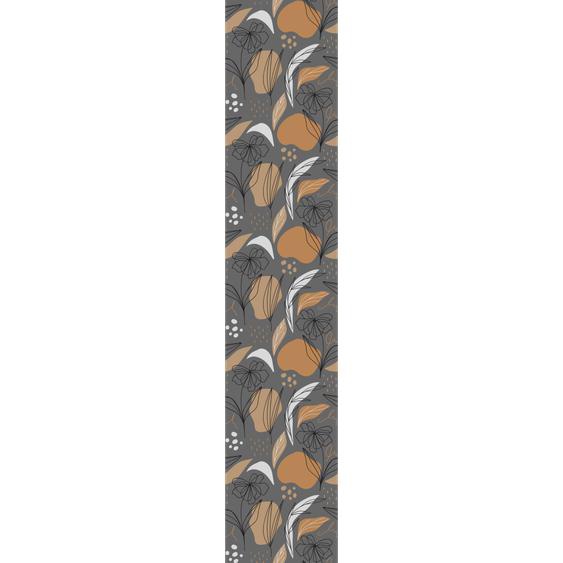 Papier peint préencollé abstrait fleurs gris et orange H300 x L60 cm