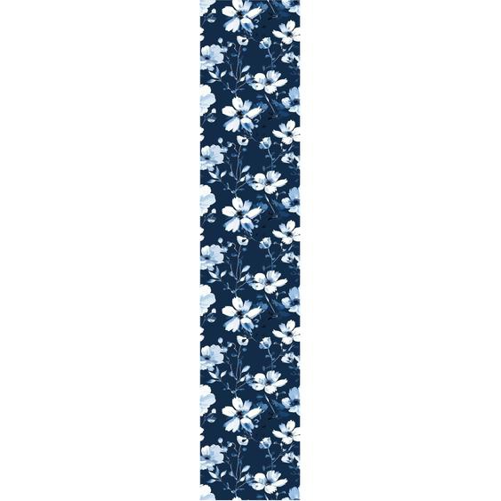 Papier peint préencollé scandinave fleurs champêtre bleues et blanches H300 x L60 cm