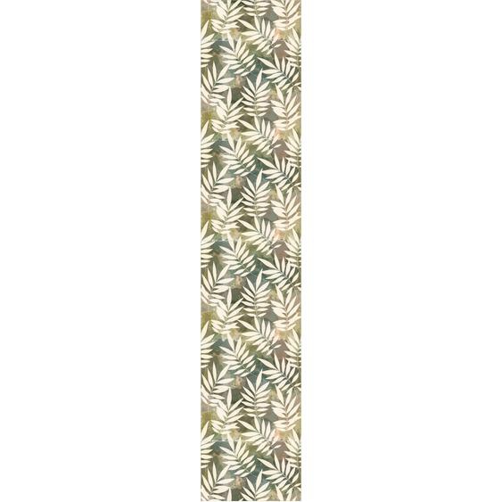Papier peint préencollé tropical nuances de vert et feuilles beiges H300 x L60 cm