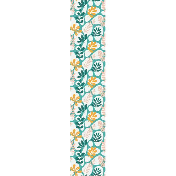 Papier peint préencollé turquoise feuilles tropicales H300 x L60 cm